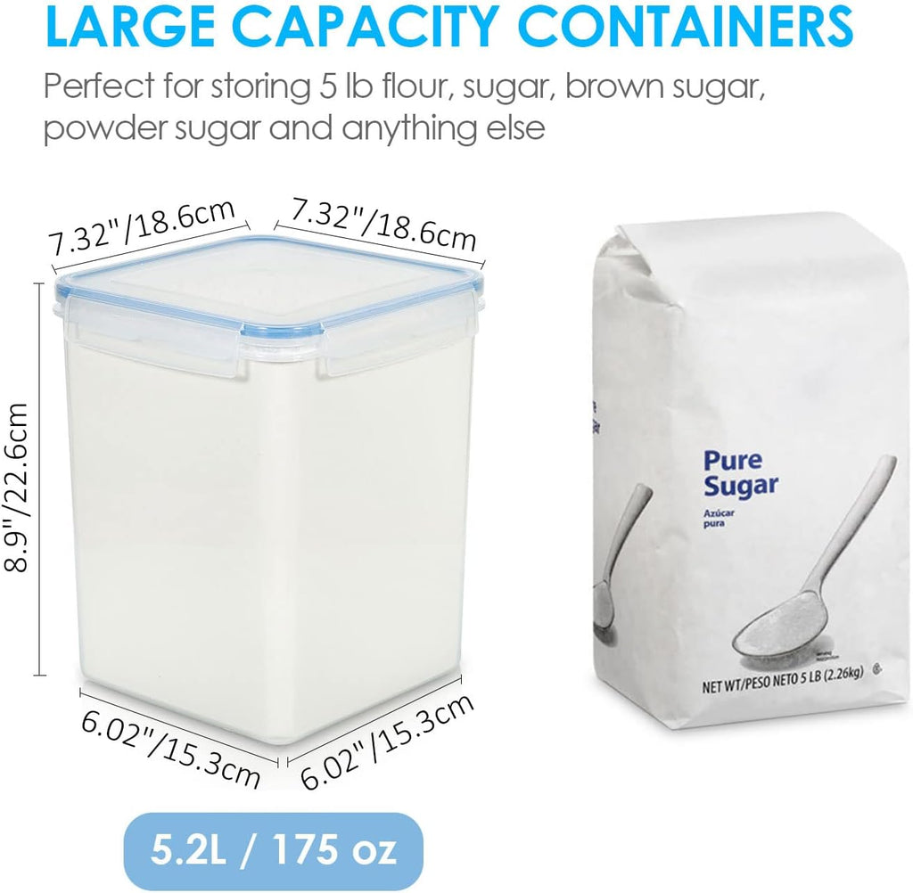 Vtopmart Large Food Storage Containers - 5.2L BPA-Free Airtight Canisters with Lids & Labels | 4 Pieces in Blue
