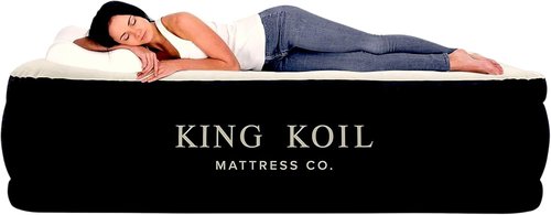 King Koil Queen Air Mattress - Luxury Pillow Top with Built-in Pump | Waterproof, 20" Double Size, Ideal for Home & Camping