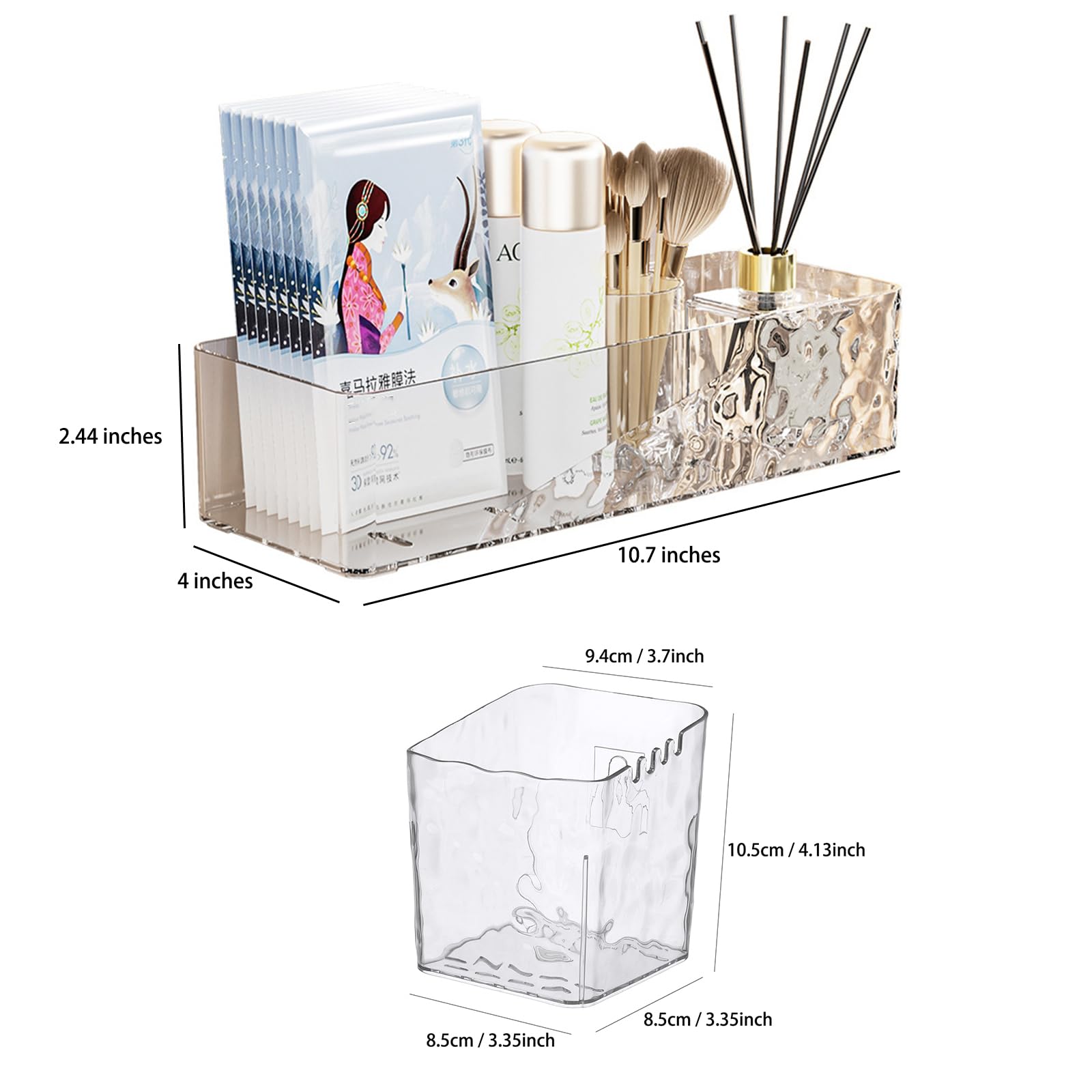 Lae Nuvole 4 Pack Wall Mounted Bathroom Caddy Organizer, Adhesive Shower Shelf for Inside Shower Caddy Plastic Bathroom Organizers and Storage with Bins for Makeup, Bath, Home Decor (Clear-4 Pack)