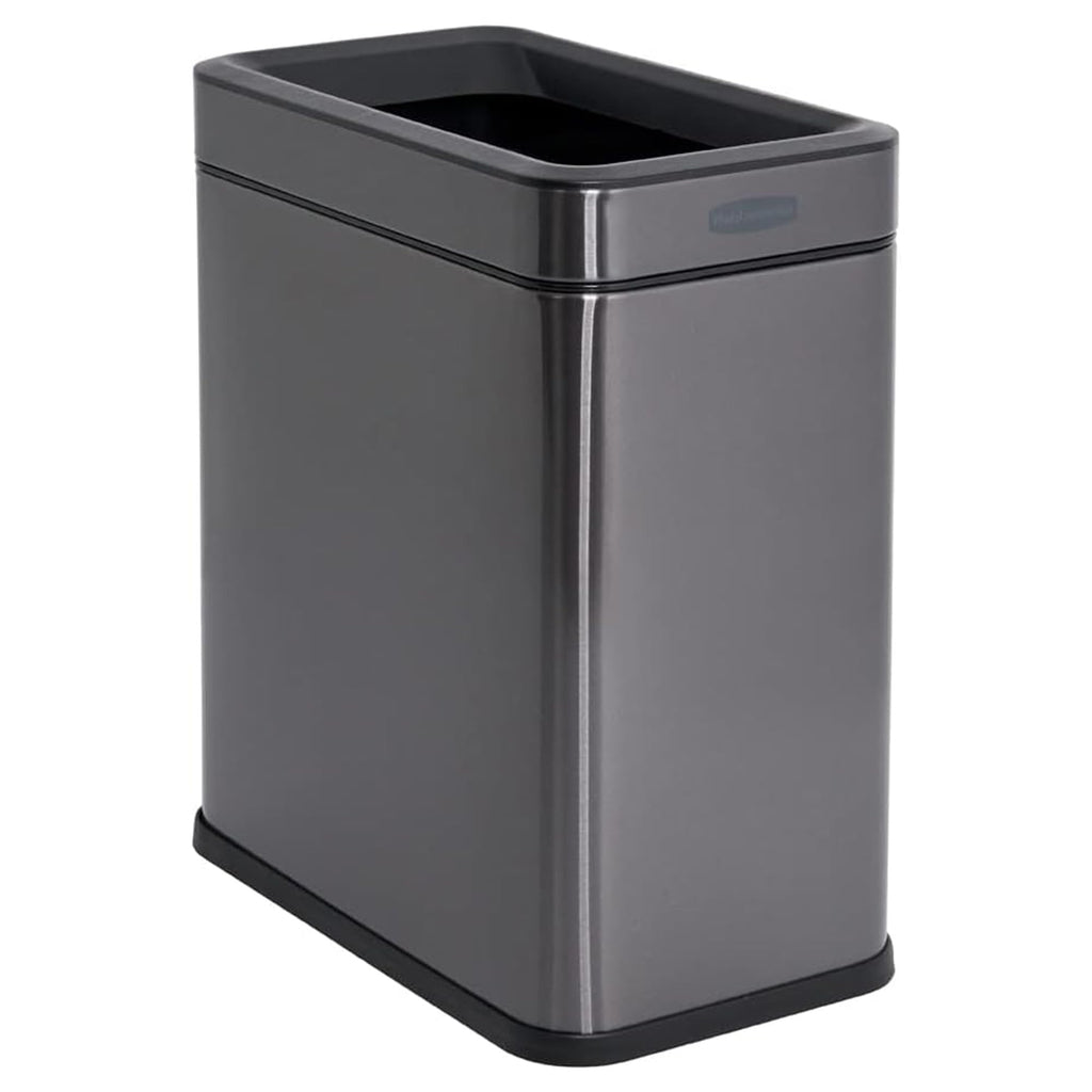 Rubbermaid 2.6-Gallon Charcoal Stainless Steel Wastebasket, Slim Space-Saving Design, Ideal for Home/Office/Bathroom