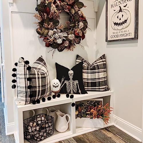 PANDICORN Pink Halloween Pillow Covers 18x18, Set of 4 Ghost Skeleton