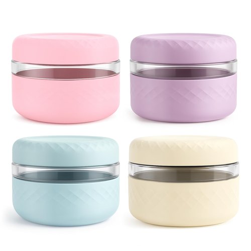 Cafezi 4 Pack 16 oz Glass Lunch Bowl Containers with Lids | Leak & Spill Proof, BPA-Free, Microwave & Dishwasher Safe, Airtight Meal Prep & Food Storage Jar for Lunch, Salad, Soup, Oats, Stew, Yogurt