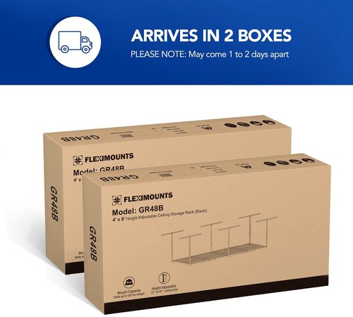 FLEXIMOUNTS 3x8 Overhead Garage Storage Rack - Heavy-Duty Adjustable Ceiling Organizer | 2-Pack, Black
