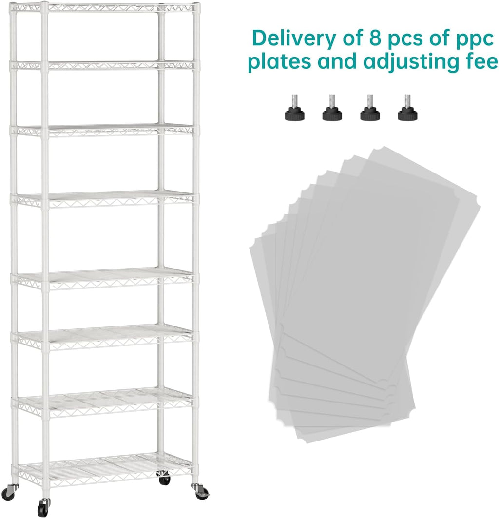 SINGAYE 8-Tier Metal Shelf Organizer - Adjustable Wire Shelving Unit for Kitchen, Garage, or Bathroom | 12" D x 22" W x 74" H - White
