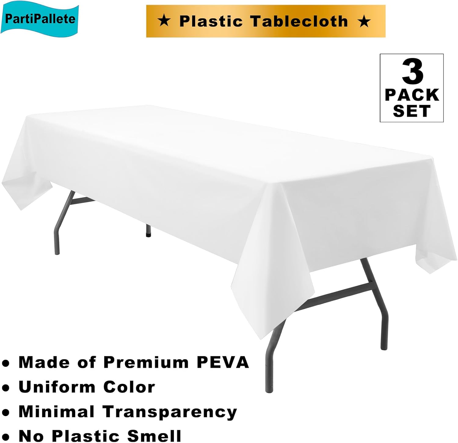 Skiennix Premium Disposable White Tablecloths - 3-Pack 54" x 108" for Parties & Events