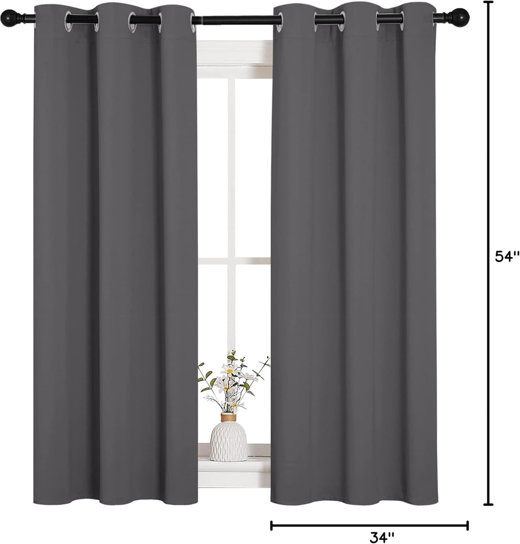 NICETOWN Blackout Drapery Panels - Thermal Insulated Microfiber Curtains | Gray, 34 x 54 Inches (Set of 2)