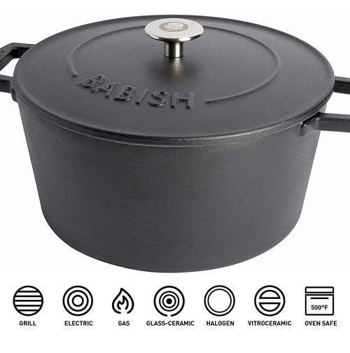 Babish 6-Quart Round Enameled Cast Iron Dutch Oven with Lid – Matte Black, Heavy-Duty Dutch Oven for Slow Cooking, Braising & Baking