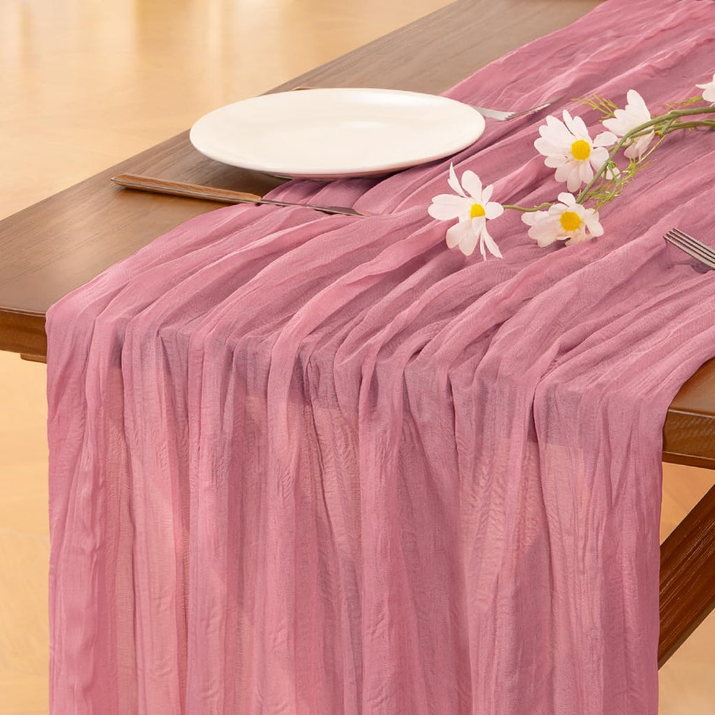 Socomi Cheesecloth Table Runner - 3pcs Mauve Boho Rustic Design | 120 Inch for Weddings & Events