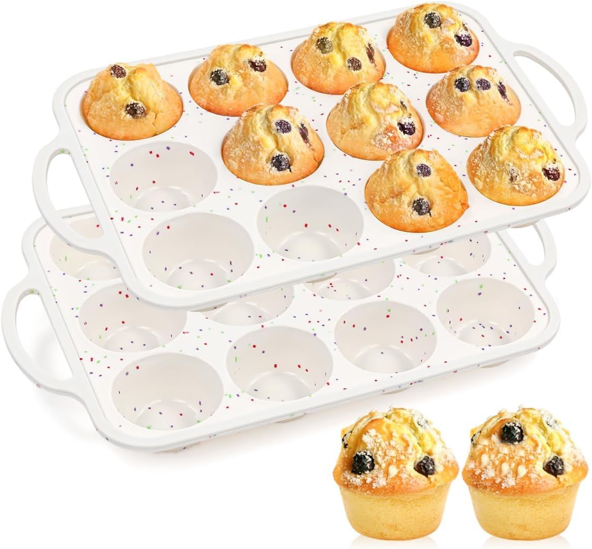 Skiennix Silicone Muffin Pan - Nonstick 12-Cup Baking Tray with Metal Reinforced Frame | BPA Free & Dishwasher Safe