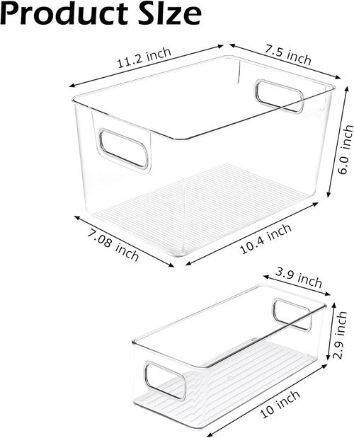 Clear Plastic Storage Bins 8 Pack - Versatile Pantry & Fridge Organizers for Home Organization