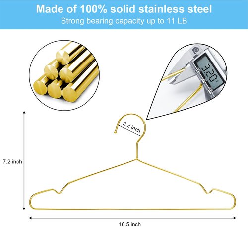 Gold Hangers for Clothes, Ultra Thin Metal Clothes Hangers Heavy Duty Coat Hanger for Dress Skirts Pants Bra Underwears, Space Saving Wire Suit Hangars Closet Organizer Dorm Room Essentials, 10 Pack