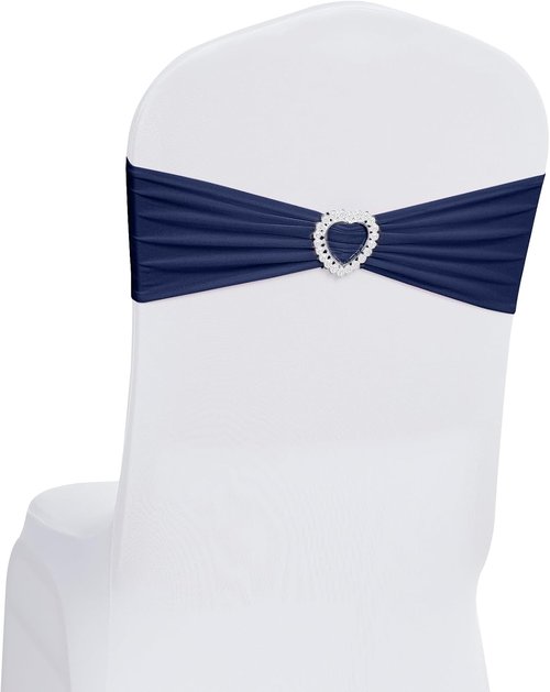 Howhic Spandex Chair Sashes - Pack of 30 Stretch Covers with Buckle Slider for Weddings & Events | Navy