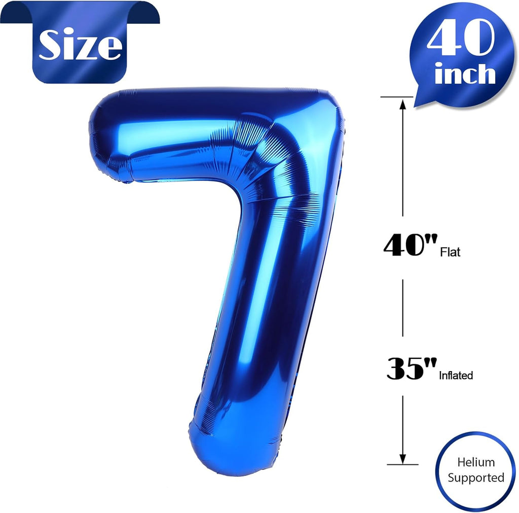 Metallic Blue Number 7 Balloon - 40 Inch Giant Foil Balloon for 7th Birthday Party Decorations