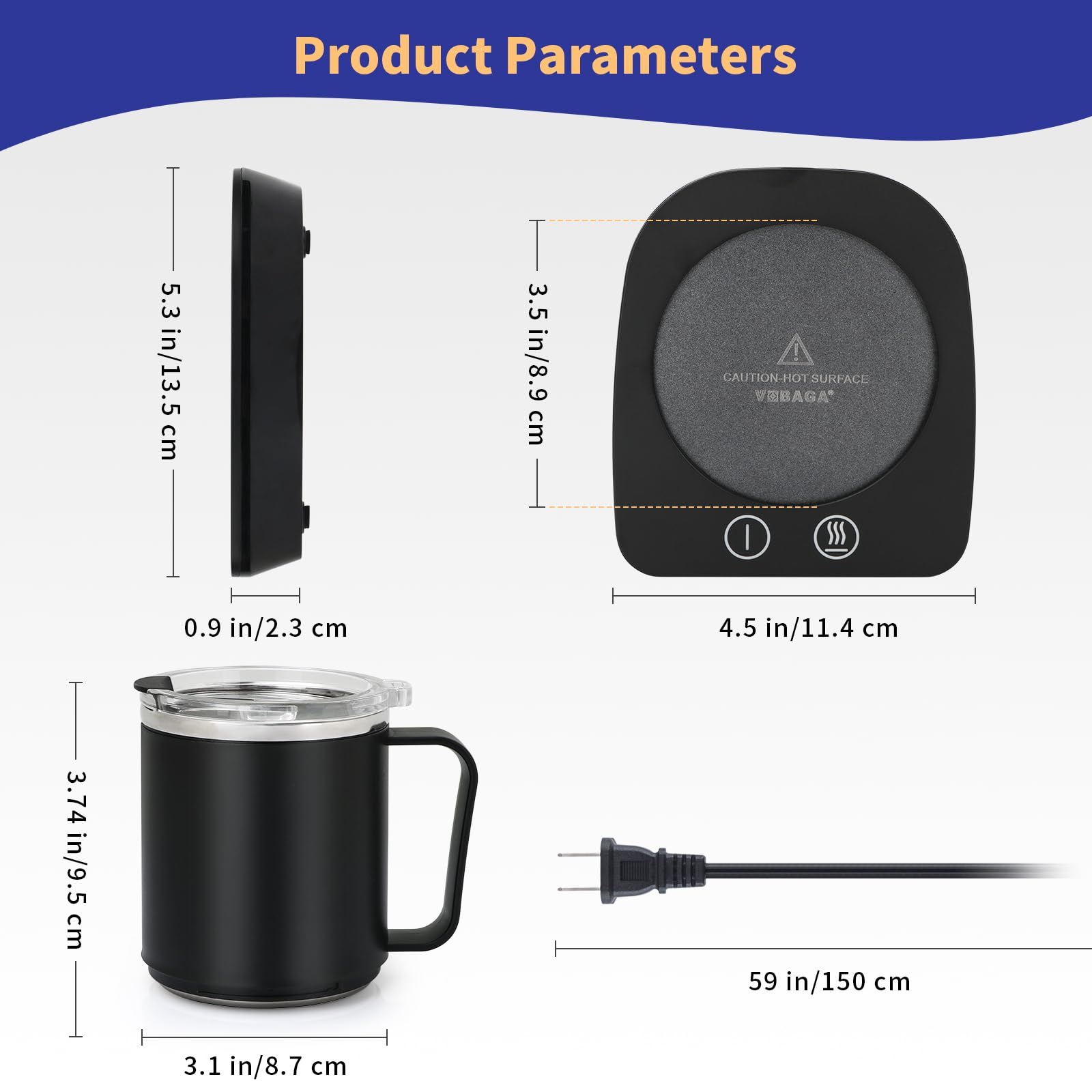 VOBAGA Coffee Mug Warmer with 15oz Mug Set, Electric Coffee Cup Warmer with Three Temperature Settings for Home Office Desk, Smart Coffee Warmer with Auto Shut Off for Cocoa Tea Candles Coffee Gift