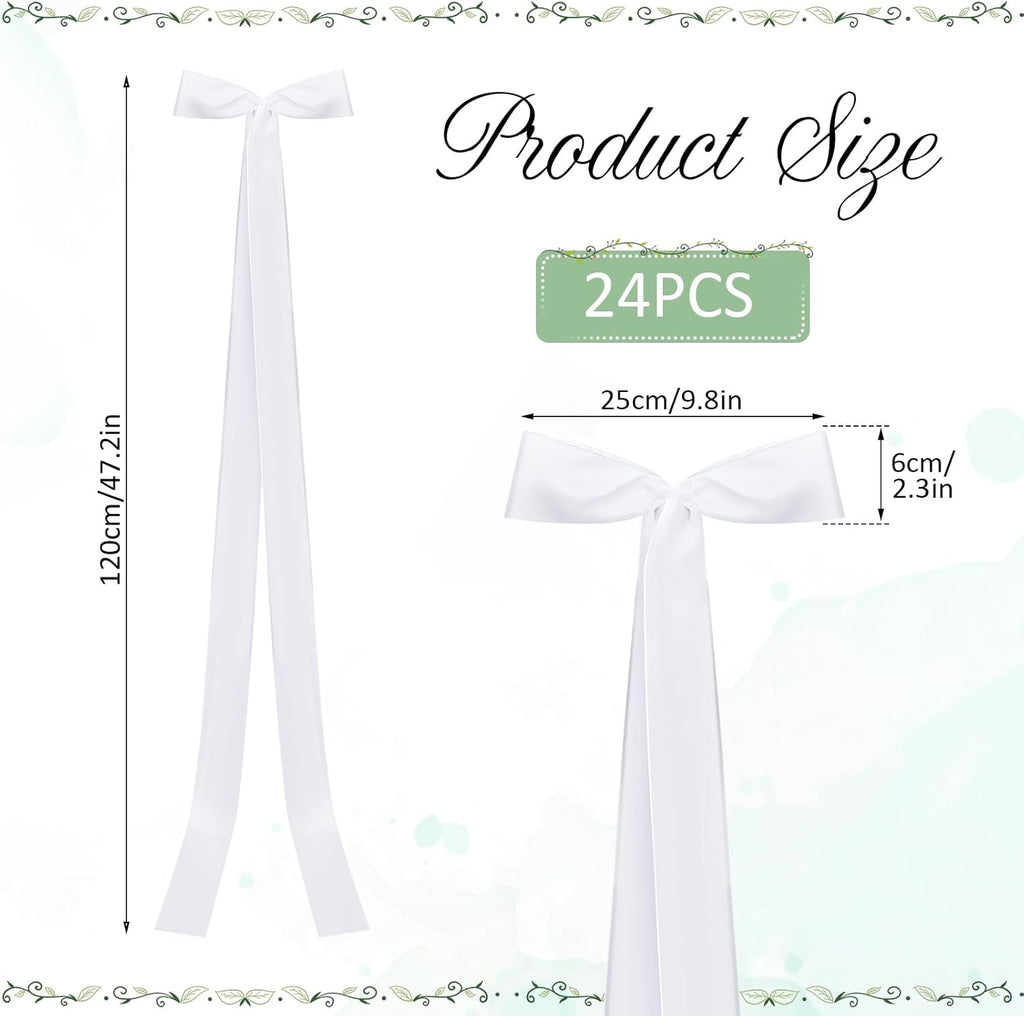 Rtteri 24 Pcs Satin Chair Bows - Elegant White Sashes for Weddings, Banquets & Events