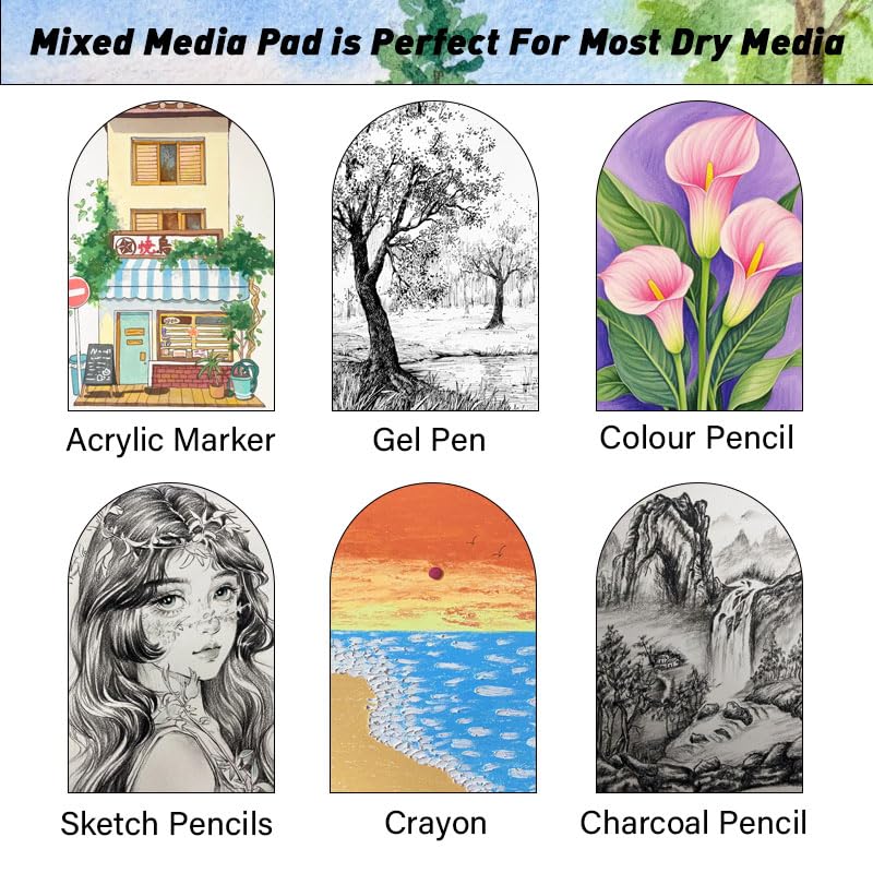 Hardcover Mixed Media Sketchbook 5.8" x 8.3" Top Spiral Bound Art Journal