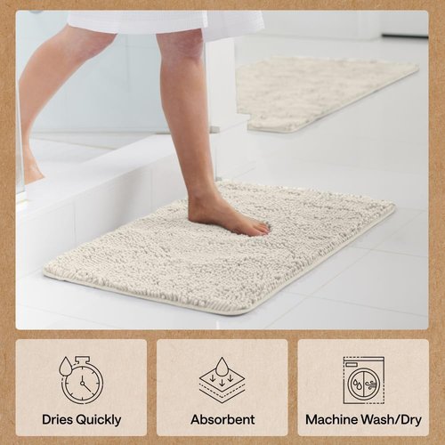 GORILLA GRIP Bath Rug Mat - Soft Absorbent Chenille | Quick-Dry Microfiber 36x24 Ivory Cream