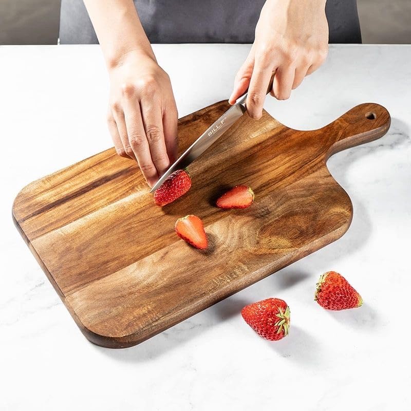 OBELGEOYA 7.7-Inch Square Acacia Wood Serving & Cutting Board with Handle