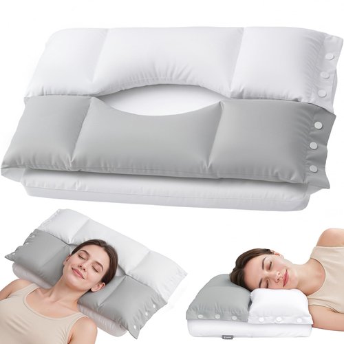DUPPA Cervical Neck Pillow with Dual Support Zones for Customizable Support, Memory Foam O-Shaped Ear Piercing Pillow for Ear Pressure Relief, Bed Pillow for Back, Stomach, Side Sleepers, Soft Cover
