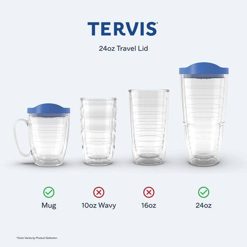 Tervis Travel Lid Made in USA Double Walled Insulated Tumbler Travel Cup Keeps Drinks Cold & Hot, Fits 24oz Tumblers & 16oz Mugs - 4pk, Assorted Red Orange Fuchsia Navy