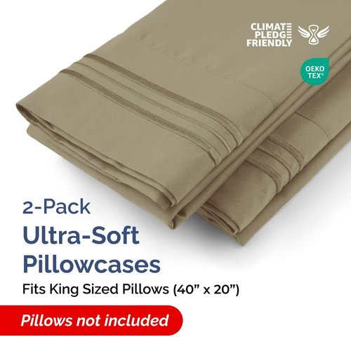 King Pillow Cases by [Brand Name] - Ultra Soft Hotel Quality Covers | Comfy, Wrinkle-Free & Fade Resistant - 2 Piece Set in Khaki