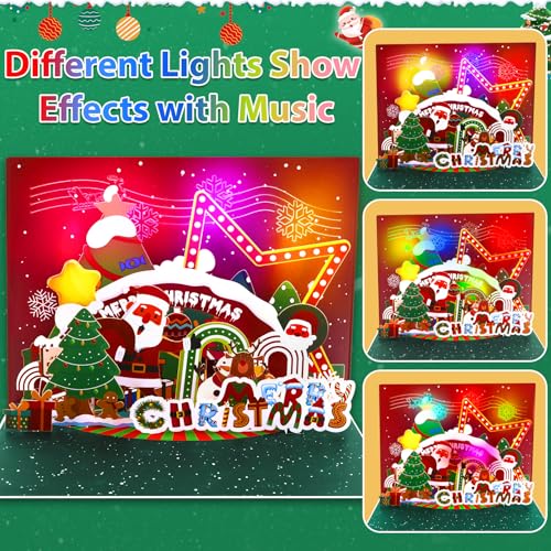 Musical 3D Christmas Card with Santa, Snowman & Tree
