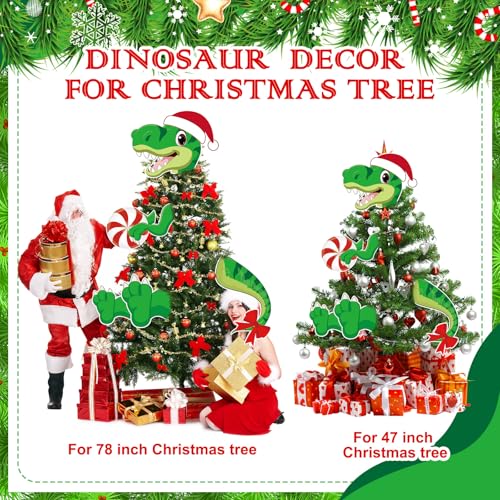 Dinosaur Christmas Tree Topper Ornament with Santa Hat & Peppermint - Variation of THIS listing