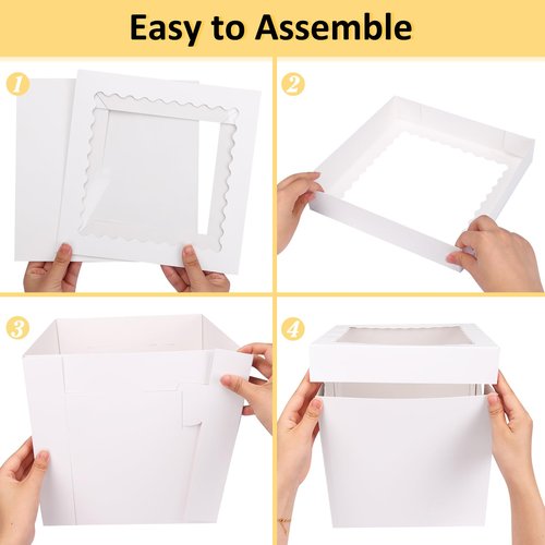 Moretoes 16pcs Cake Boxes, 10x10x10 Inches Tall White Square Bakery Boxes, Cajas Pasteles for Tier Cakes, Take Out Carrier Containers, Valentine's Day, Birthday, Wedding, Party