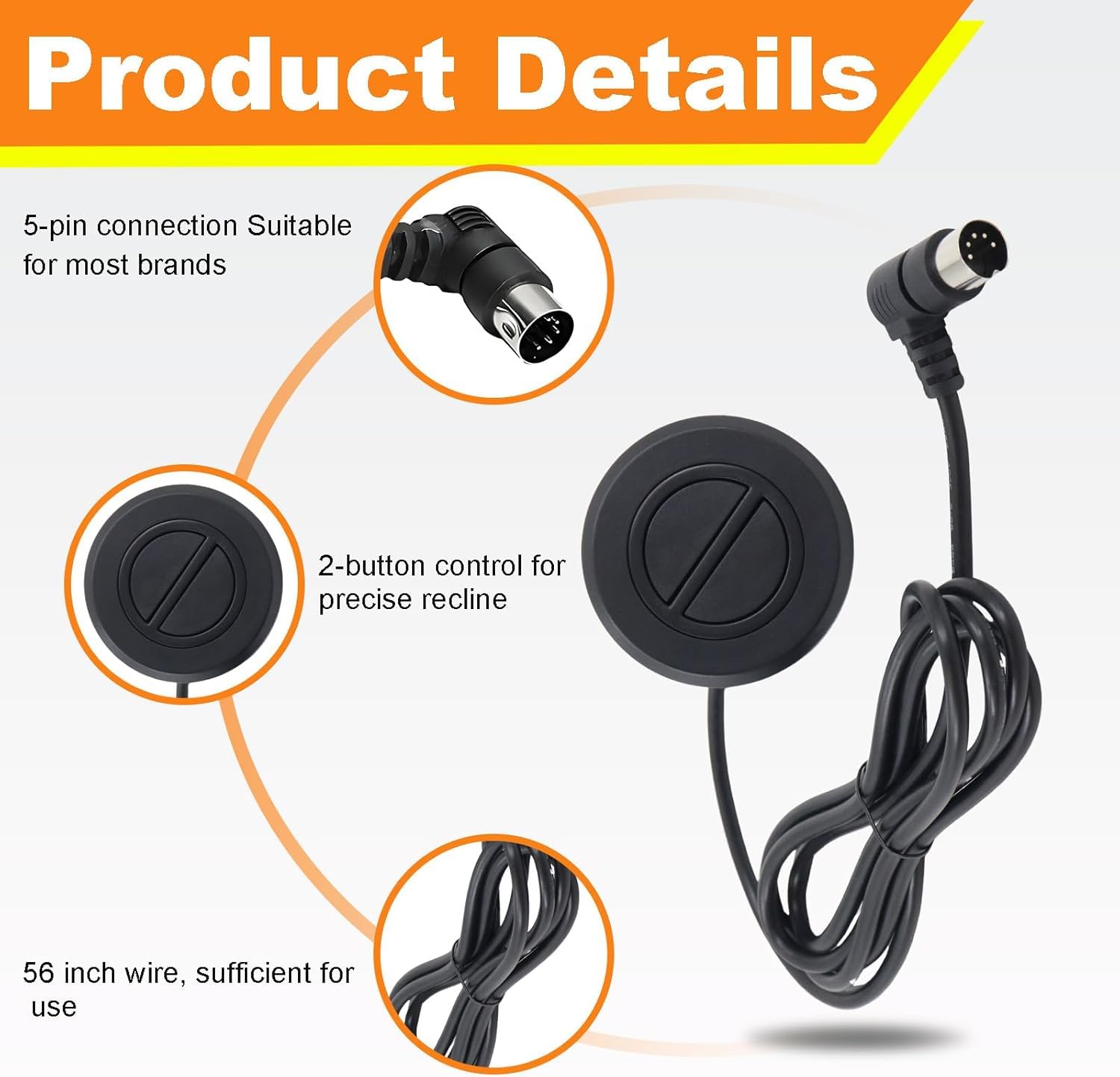 Swess Recliner Switching with 2 Button 5 Pin Plug for Electric Sofa Recliner Lift Chair Electric Handset Control Replacement （2 Pack）