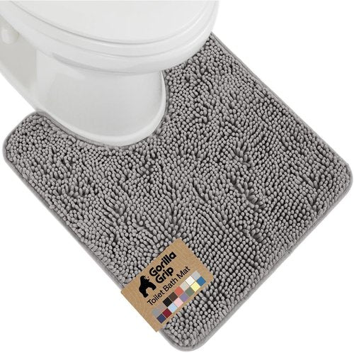 GORILLA GRIP Plush Chenille Bath Rug Mat - Soft Microfiber for Oval Toilet Base | Machine Washable, Grey
