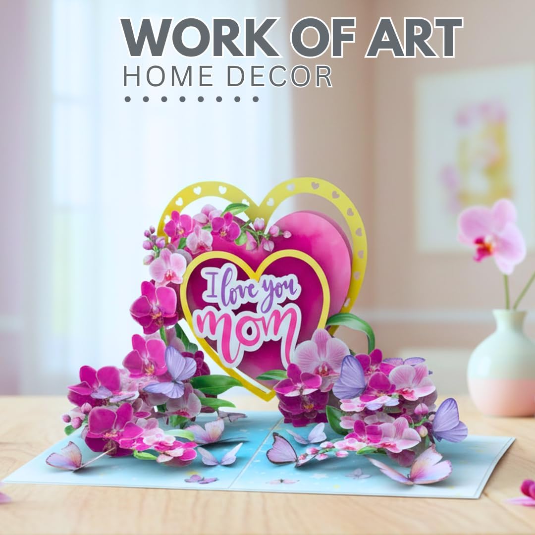 Regine Switzerland 3D Pop-Up Mother's Day Card - "I Love You Mom" Orchid Design | Premium Greeting Card with Envelope
