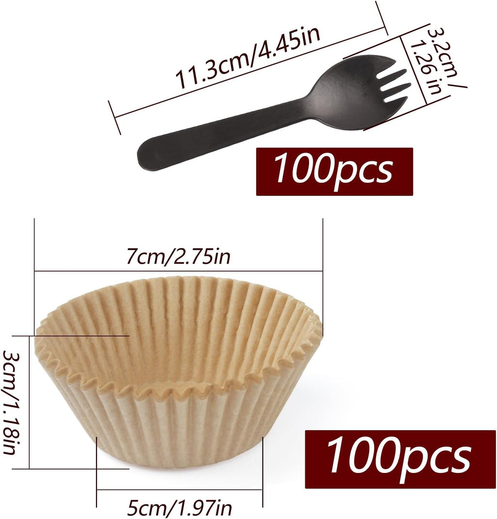Skiennix 100PCS Natural Cupcake Liners - Includes 100 Plastic Spoons for Baking Muffins & Cupcakes