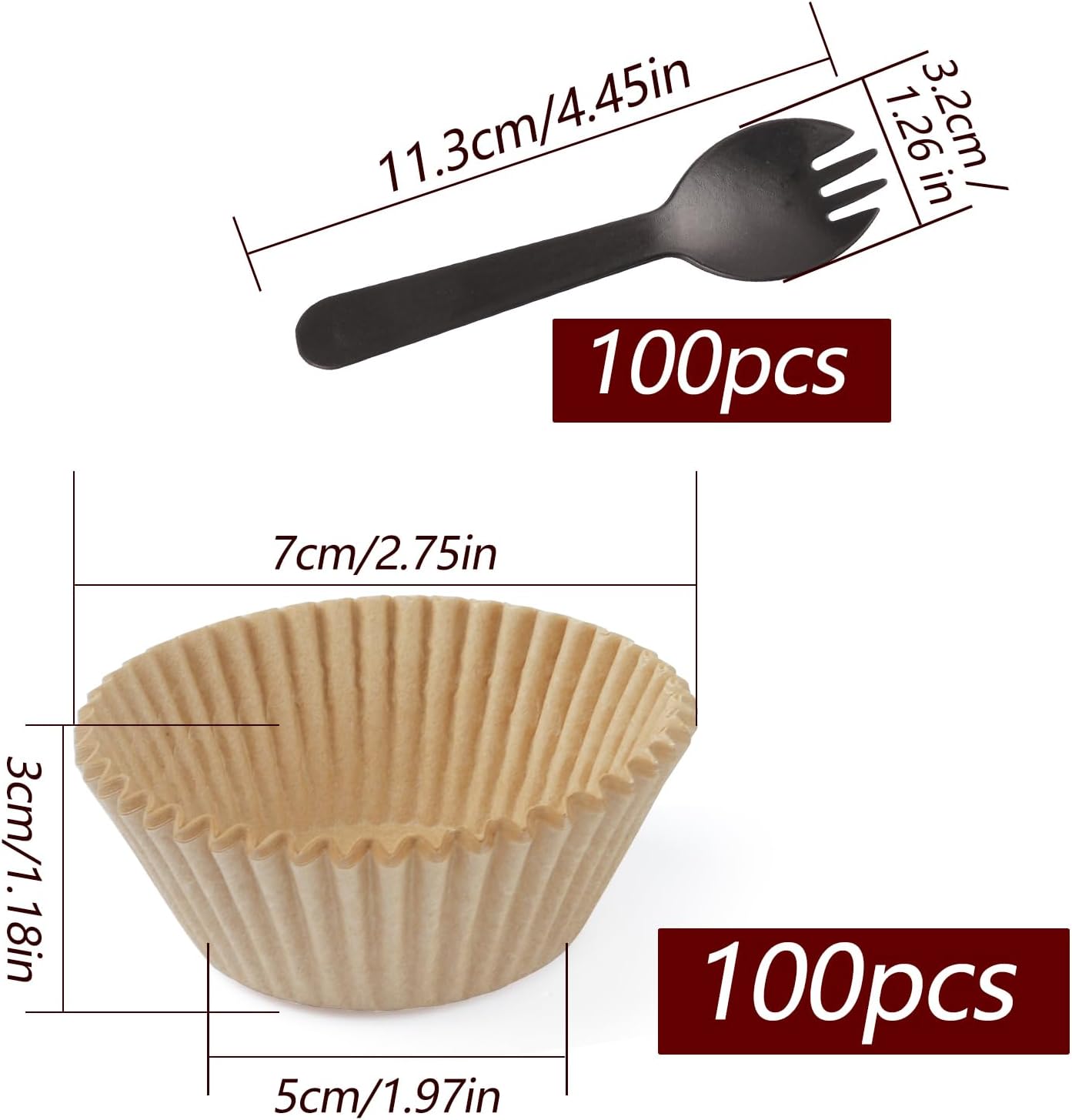 Skiennix 100PCS Natural Cupcake Liners - Includes 100 Plastic Spoons for Baking Muffins & Cupcakes