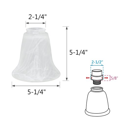 Aspen Creative 23029-4A Transitional Style Replacement Bell Shaped Alabaster Glass Shade, 2-1/8" Fitter Size, 5-1/8" Height x 5 1/2" Diameter, 4 Pack