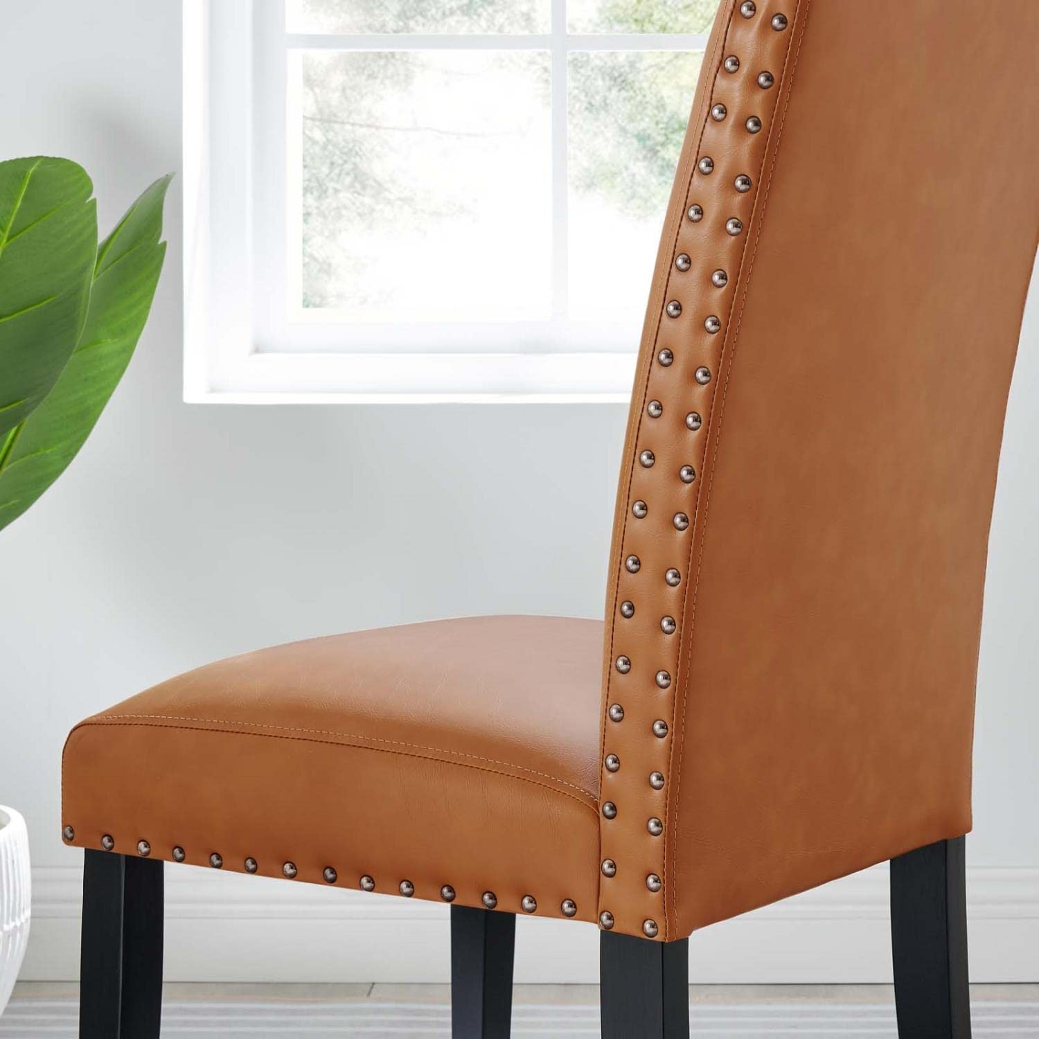 Parcel Dining Faux Leather Side Chair in Tan