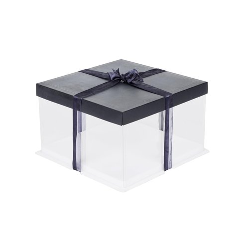 Restaurantware Sweet Vision 10 Inch x 8.25 Inch Transparent Cake Boxes 10 Grease Resistant Base Clear Cake Boxes - Black Lid Black Ribbon Plastic Birthday Cake Boxes For Weddings Or Birthdays
