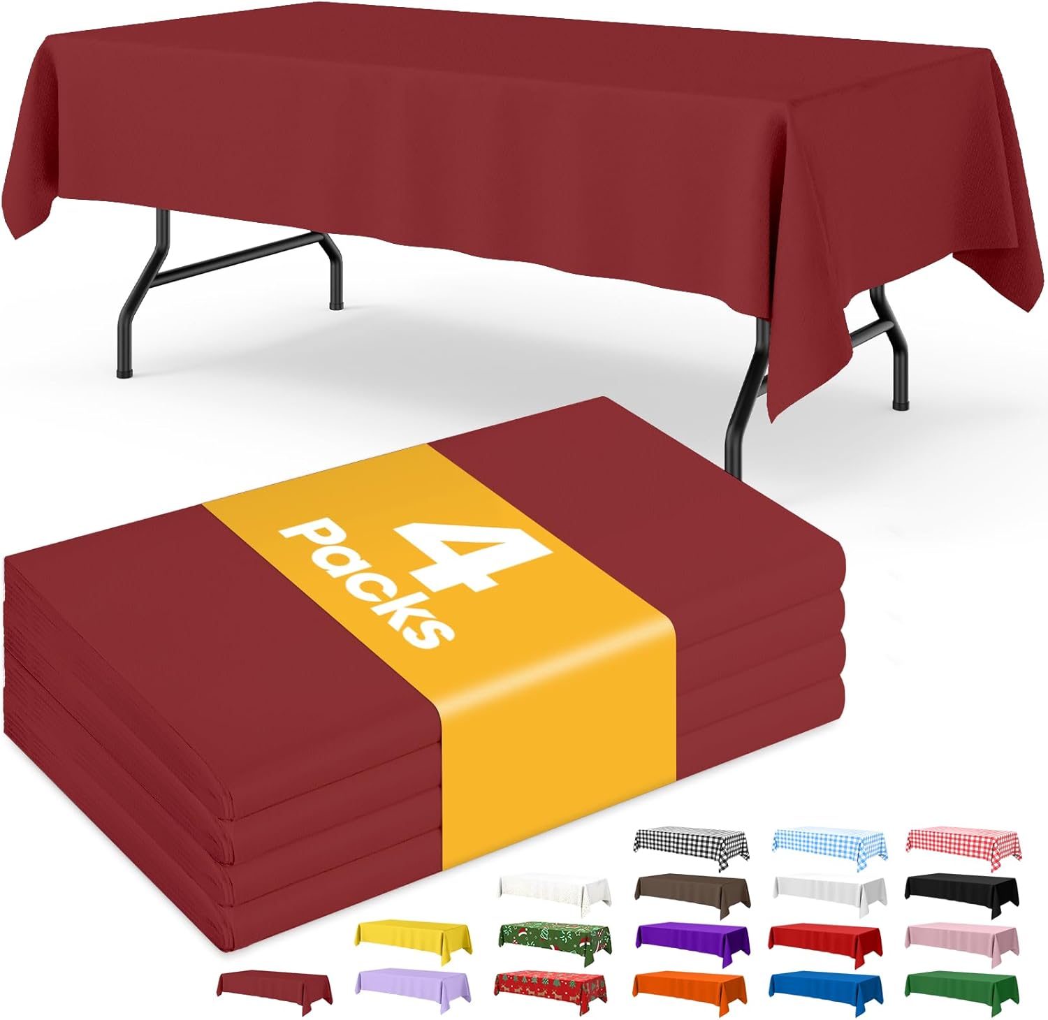 Niuara Burgundy Plastic Tablecloth - 4 Pack 54" x 108" Rectangle Disposable Covers for Parties & Gatherings