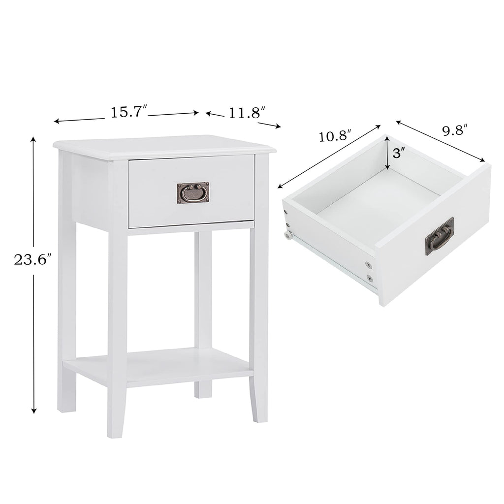 VECELO Nightstands Set of 2 End/Side Tables for Living Room Bedroom Bedside, Vintage Accent Furniture Small Space, Solid Wood Legs, One Drawer