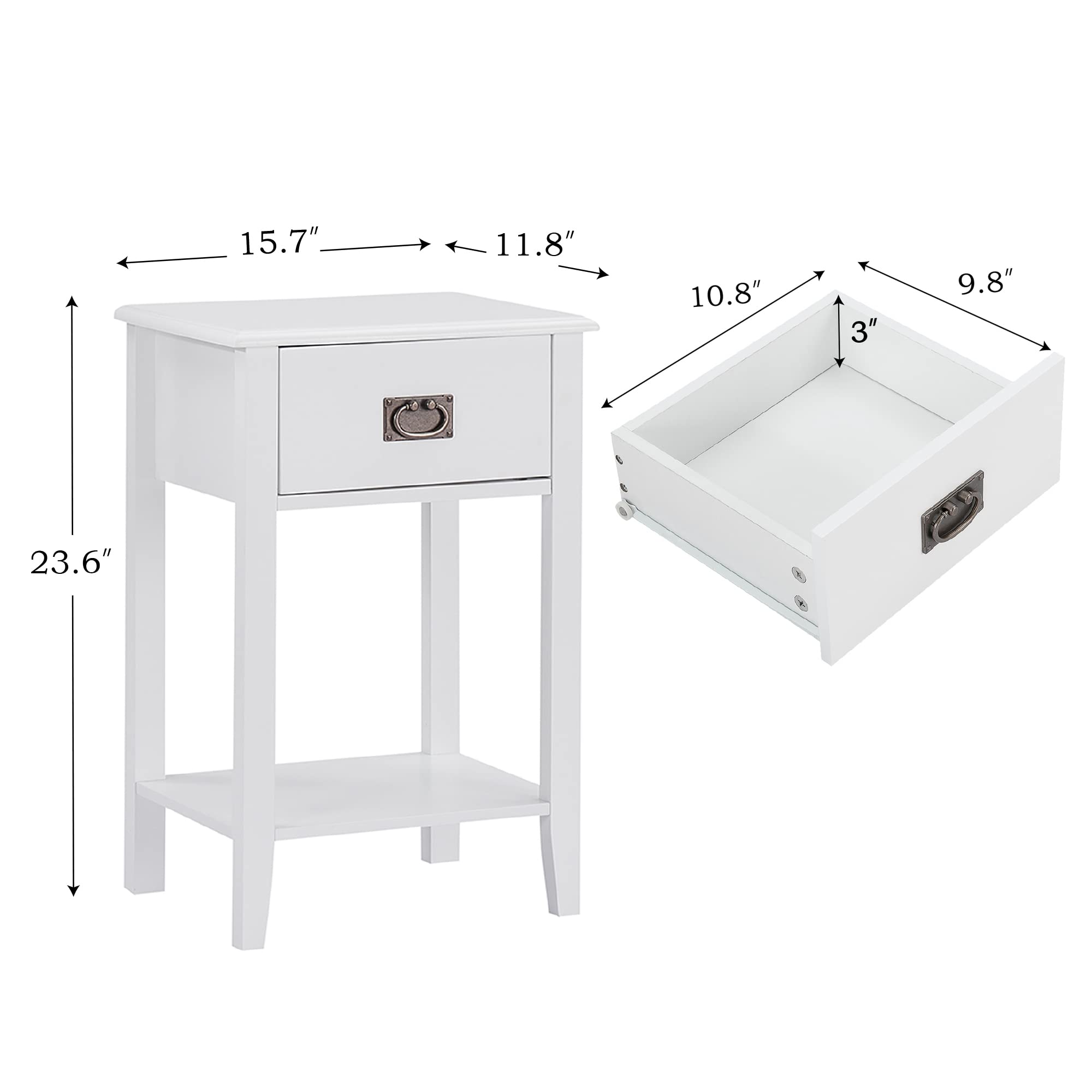 VECELO Nightstands Set of 2 End/Side Tables for Living Room Bedroom Bedside, Vintage Accent Furniture Small Space, Solid Wood Legs, One Drawer