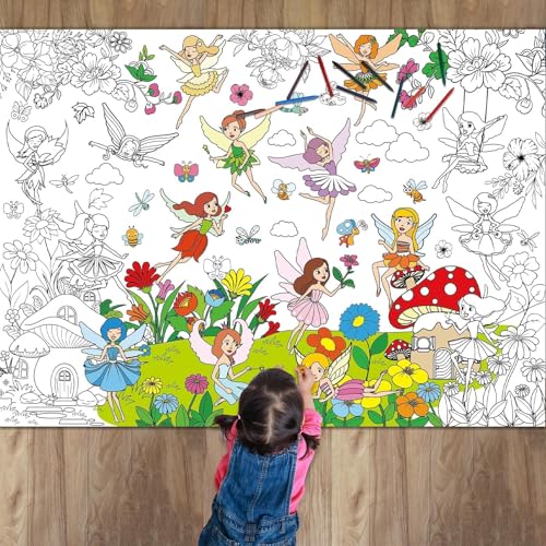 Giant Fairy Garden Coloring Poster - Large 31.5" x 43" Floral Tablecloth