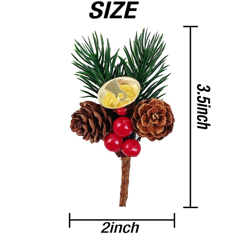 Christmas Floral Picks with Jingle Bells, 25 Pcs Pine Cone & Red Berry Sprigs for Wreaths & Decor