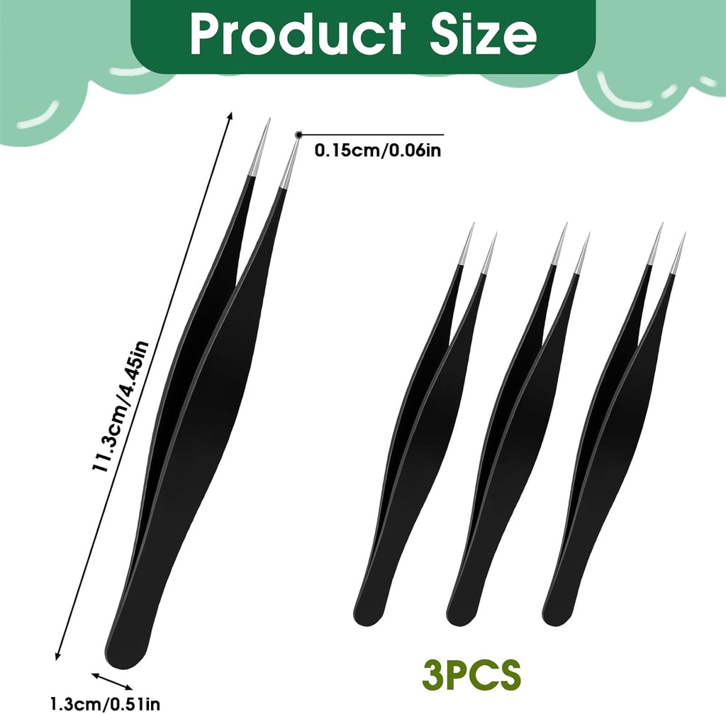 Skiennix Precision Needle Nose Tweezers - 3-Piece Set for Ingrown Hair & Eyebrow Grooming | Stainless Steel
