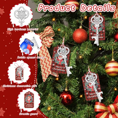 Snowflake Style Christmas Bottle Opener Keychain Set with Cards & Ropes - Silver Snowflake Design