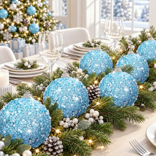12 Pack Light Blue Christmas Ball Ornaments 4 Inch Bulk Holiday Decor