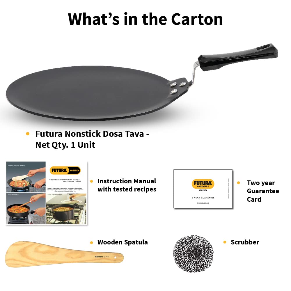 HAWKINS Futura 28 cm Dosa Tava, Non Stick Dosa Tawa, Induction Dosa Tawa, Black (INDT28)