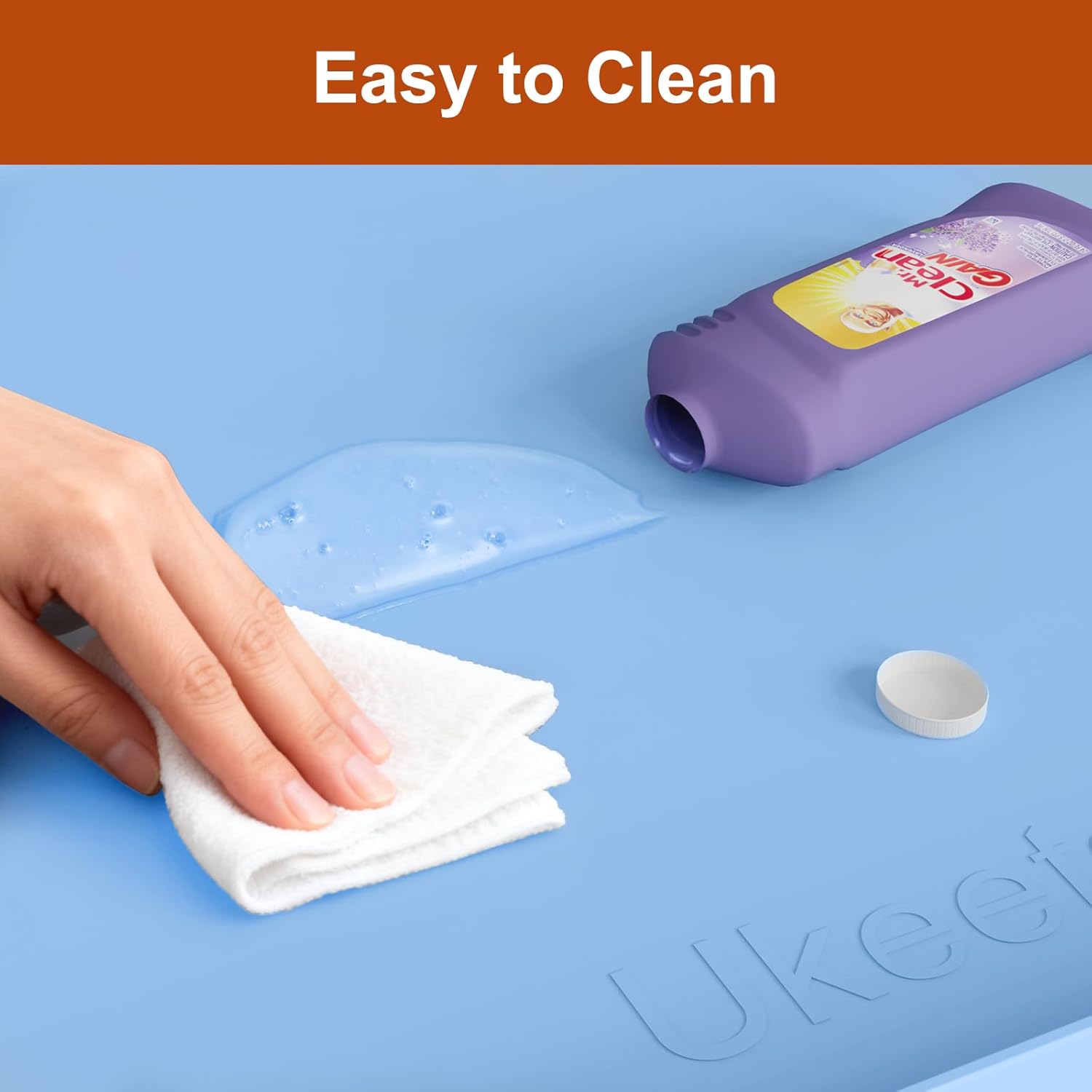 Ukeetap Extra Thick Silicone Mat - Waterproof Under Sink Mat 34" x 22" | Kitchen & Bathroom Protection, Blue