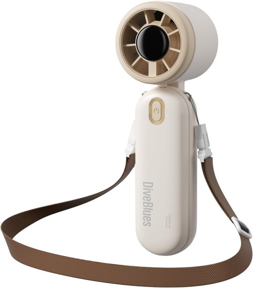Diveblues Mini Portable Turbo Fan - 12H Max Cooling, 4000mAh Battery, 3-in-1 Handheld/Neck/Desktop Fan