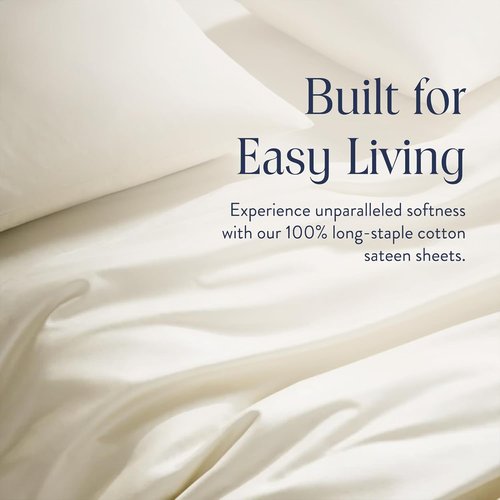 Brooklinen Luxury Sateen King Size Sheet Set - 100% Cotton, Soft & Durable Cream Bedding | Oeko-TEX Certified