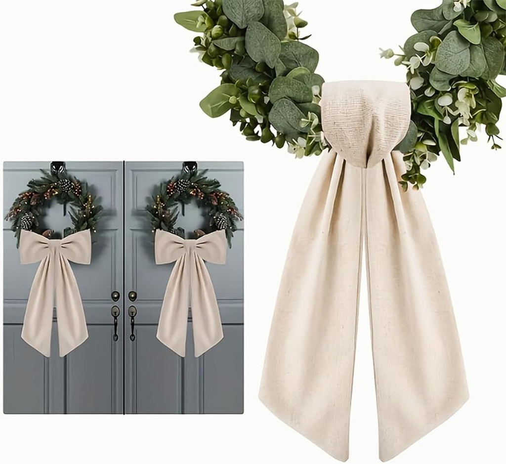 Skiennix 2-Pack Wreath Sash - Boxwood Garland Decor with Burlap Ribbon for Indoor/Outdoor Use
