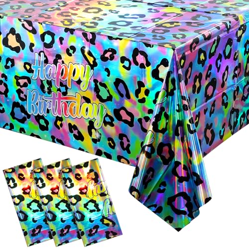 Iridescent Cheetah Print Birthday Tablecloths - 3 Pack, 54x108 Inch